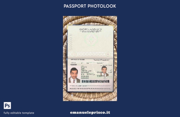 modello di aspetto fotografico del passaporto tunisino in stile verificato